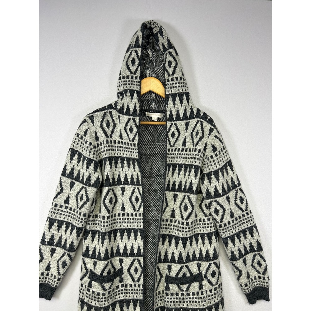 Boho Tribal Monteau Los Angeles Womens M Black White Geometric Hooded Cardigan - Picture 5 of 10